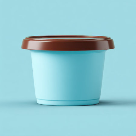 This image features a smooth light blue container with a brown lid, ideal for food storage or packaging. The minimalist design enhances any kitchen setting.の素材