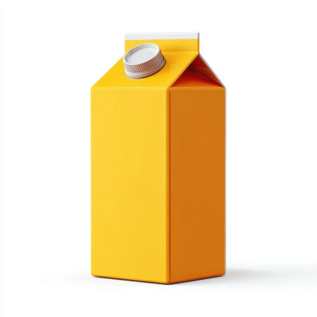 A standard yellow beverage carton featuring a screw cap, designed for modern aesthetics. Perfect for showcasing a variety of drinks in creative and minimalist settings.の素材
