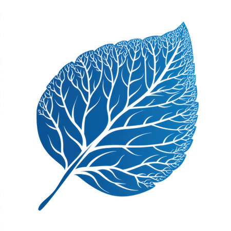 This striking image features a blue leaf design intricately detailed with fine veins. Perfect for nature themes, botanical projects, or modern decor.の素材