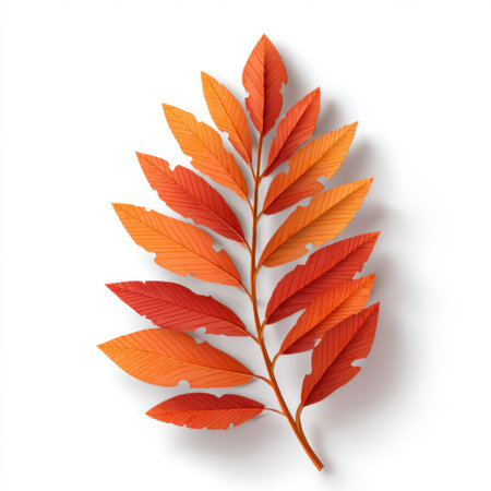 A stunning arrangement of vibrant orange and red leaves set against a clean white background, ideal for autumn-themed creative projects and nature-inspired designs.の素材