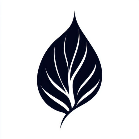This elegant black silhouette of a leaf highlights intricate vein patterns against a white background, ideal for nature-themed projects and designs.の素材