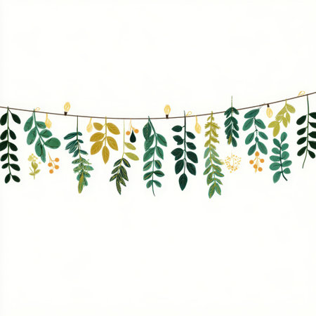 This stunning botanical illustration showcases a vibrant array of green leaves and branches, creating a serene and elegant aesthetic for your space. Perfect for decor!の素材