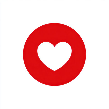 A striking heart symbol is set in a bold red circle, representing love and emotional connection in a contemporary style. Perfect for various uses.の素材