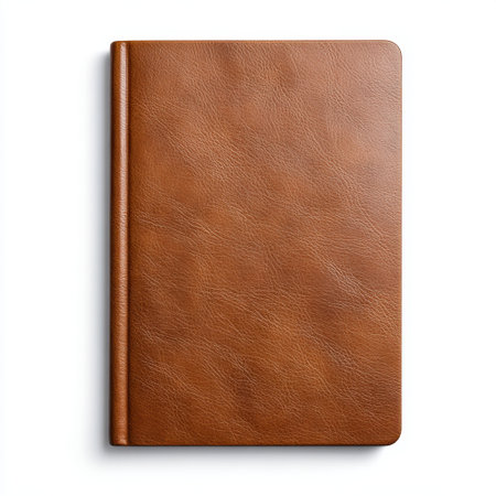 A stylish brown leather notebook featuring a smooth texture, perfect for writing, note-taking, and organization. Ideal for both personal and professional use.の素材