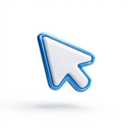 This image features a blue outline computer cursor icon set against a clean white background. Perfect for illustrating digital navigation and user interface design.の素材
