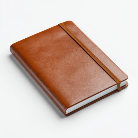 This classic brown leather notebook features a soft cover with an elastic closure, ideal for jotting down notes or creative ideas in any setting.の素材