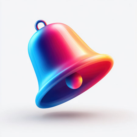 This striking 3D bell icon features a vibrant gradient blend of colors, making it perfect for modern digital design projects and creative applications.の素材