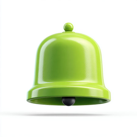This vibrant green alarm bell is perfect for creative designs, signaling attention and excitement. Its modern aesthetic enhances any project with a playful touch.の素材