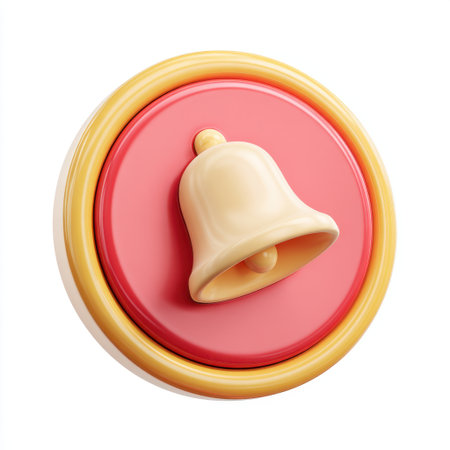 A charming vintage-style doorbell featuring a circular yellow and red background, ideal for home decor, creative design projects, or architectural elements.の素材