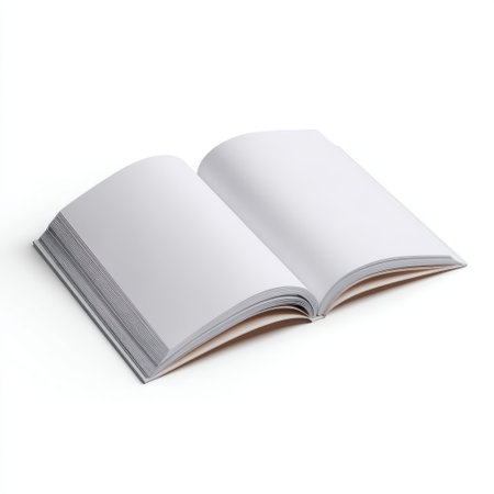 This image features an open blank book with pristine pages, perfect for jotting down ideas, notes, or creative sketches in a minimalistic design.の素材