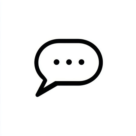 This illustration features a simple black speech bubble icon on a white background. It symbolizes communication, dialogue, and conversation, ideal for various digital and print design projects.の素材