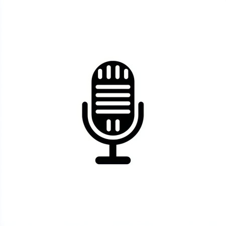 This black and white vintage-style microphone icon captures the essence of audio recording and media production, perfect for creative projects.の素材