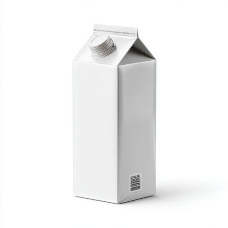 This image showcases a minimalist white carton package designed for beverages. Its clean lines and blank label area make it ideal for branding and marketing purposes.の素材