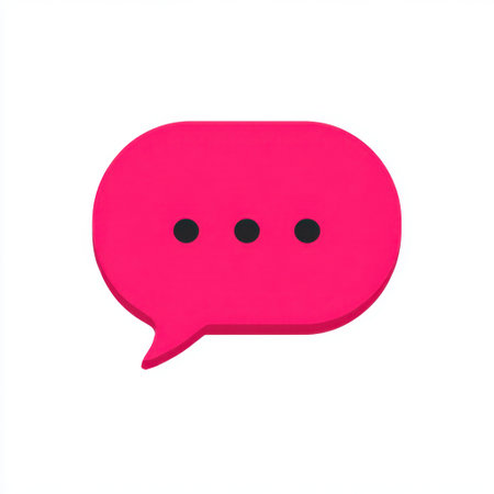This vibrant pink speech bubble icon features three black dots, symbolizing an active typing status. It represents communication and interaction in digital and modern settings.の素材