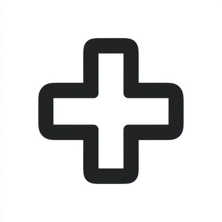 A minimalist black plus symbol on a clean white background, ideal for representing healthcare concepts, positivity, or abstract design in visual communication.の素材