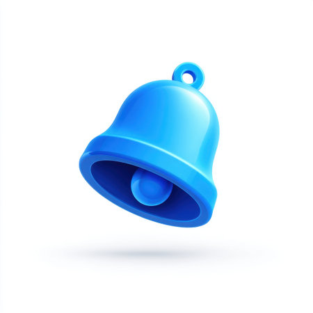 This striking blue bell icon features a smooth surface and rounded design, ideal for use in digital projects, notifications, or creative designs.の素材