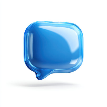 This bright blue speech bubble icon represents modern communication concepts, ideal for digital and social media themes, conveying connection and dialogue.の素材
