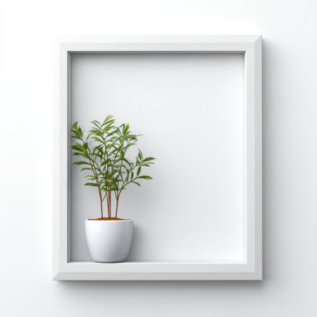 This photo showcases a stylish indoor plant elegantly placed in a simple white frame, epitomizing minimalism and modern home decor with a fresh touch of nature.の素材