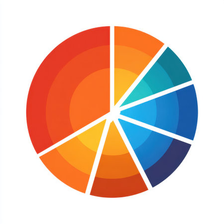 This vibrant circular graph showcases data segmentation through bright colors and clear divisions, ideal for modern business analysis and presentations.の素材