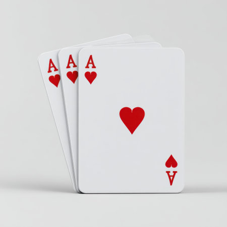 A minimalist image showcasing three playing cards featuring the ace of hearts. Ideal for game themes and casino promotions, this image captures the essence of luck and strategy.の素材
