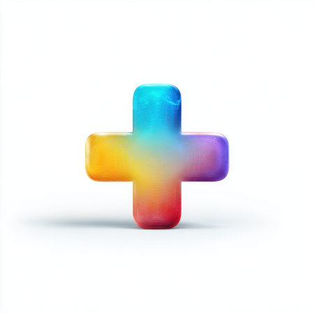 A vibrant plus symbol featuring a smooth gradient surface in bright colors, ideal for creative and modern design projects or illustrations.の素材