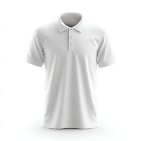 This plain white polo shirt mockup offers a clean and versatile backdrop for branding, design elements, or promotional images in various styles.の素材