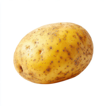 A fresh yellow potato with a rustic skin, perfect for various cooking methods such as boiling or baking. Ideal for food photography and culinary projects.の素材