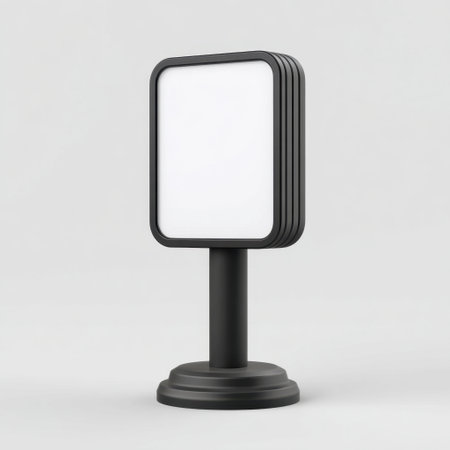 This minimalist outdoor sign holder features a blank white space for advertising or branding purposes. Its sleek design fits perfectly in modern urban environments.の素材