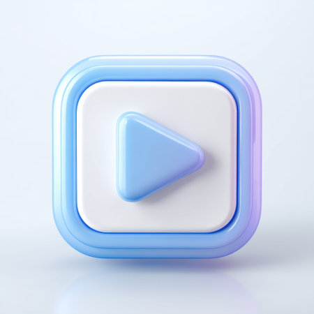 This image showcases a modern play button icon designed in soothing pastel colors. It features a 3D effect and soft shadows, perfect for digital applications.の素材