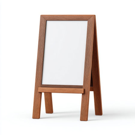 This blank wooden easel stand provides a stylish and minimalist option for showcasing creative signage or artwork in various settings.の素材