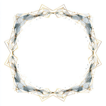 This elegant geometric frame features a blend of gold and blue tones, creating a sophisticated outline perfect for various creative projects and presentations.の素材