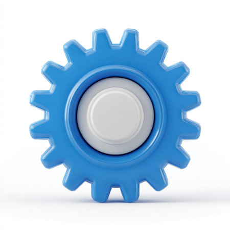 This image features a blue plastic gear on a clean white background, perfect for representing concepts in industry, machinery, and technology.の素材