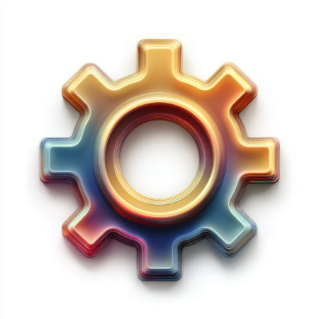 This vibrant 3D gear icon features colorful swirling lines, symbolizing innovation and creativity. Perfect for technology-related projects and designs.の素材
