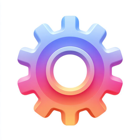 This colorful gear icon features a vibrant gradient design, symbolizing modern technology and industry. Ideal for digital applications and innovative concepts.の素材