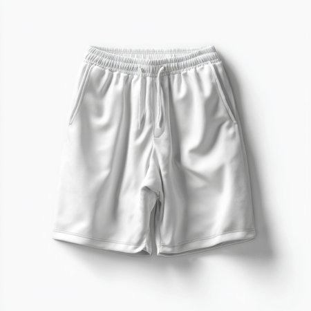 Soft white sports shorts featuring an elastic waistband and side pockets, perfect for workouts, lounging, or casual outings. Designed for comfort and style.の素材