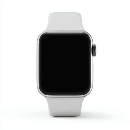 A sleek and minimalist smartwatch featuring a blank screen and a white strap, perfect for showcasing modern technology and innovative design concepts.の素材