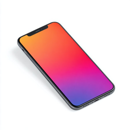 A sleek smartphone features a colorful gradient display that demands attention. The modern device highlights innovation in technology, perfect for marketing.の素材