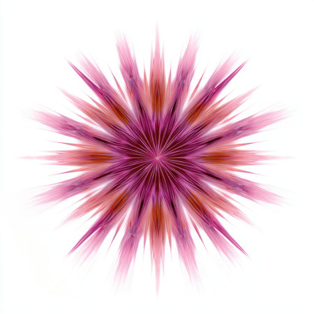 This vibrant abstract starburst design features radiant pink and orange tones that create a stunning visual impact against a clean white background.の素材