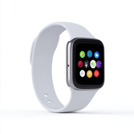 A sleek modern smartwatch featuring a vibrant app interface and a comfortable white strap, ideal for fitness enthusiasts and tech-savvy users.の素材