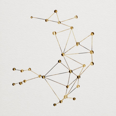 This abstract artwork features interconnected lines and dots on a light background, creating a minimalistic design that represents network connections. Perfect for creative projects.の素材
