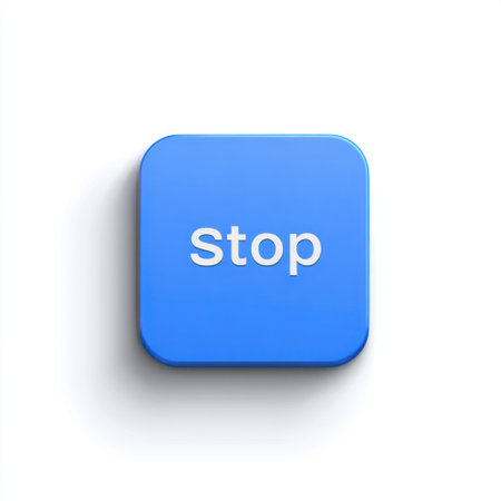 A minimalistic blue stop button featuring white text on a pristine white background. This image is perfect for digital applications, design projects, and communication needs.の素材