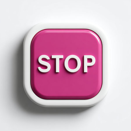 This image showcases a vibrant pink stop button featuring a glossy finish, perfect for creating attention-grabbing visuals in digital or print formats.の素材