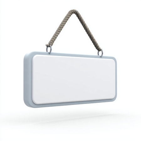 This blank hanging sign with a rope offers a versatile space for customization. Ideal for advertisements or decorative uses, it features a light blue color, perfect for any creative project.の素材