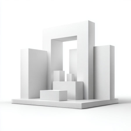 This image showcases a collection of abstract white geometric shapes arranged thoughtfully in a minimalist composition, perfect for modern design aesthetics.の素材