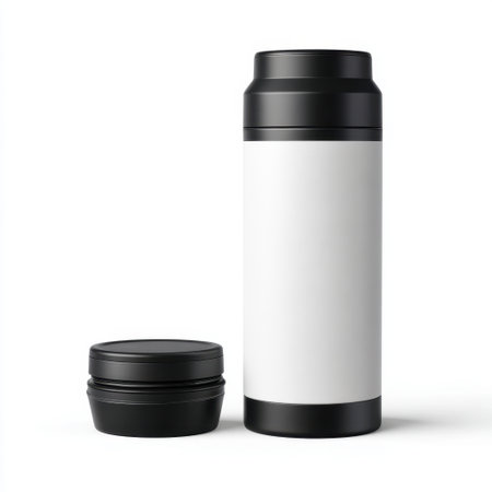 This image features a sleek insulated bottle and lid, perfect for storing your favorite beverages while traveling or on outdoor adventures.の素材