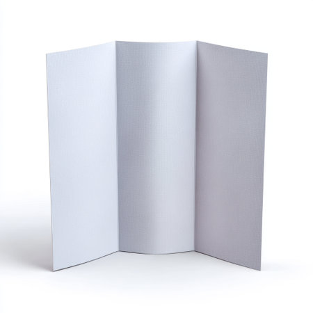 This blank tri-fold brochure mockup offers a clean, minimal design perfect for showcasing creative ideas, promotional content, or marketing materials.の素材