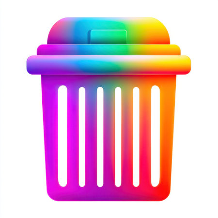 This visually striking trash bin icon features a vibrant rainbow gradient, making it an ideal choice for modern digital designs and user interfaces.の素材