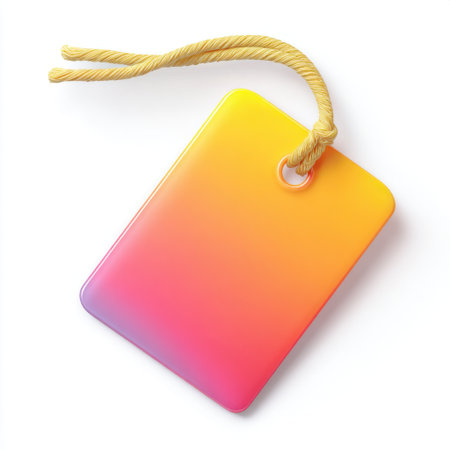 This vibrant, colorful blank tag features a beautiful gradient design with a rope for attaching. Perfect for labeling items in retail and craft projects.の素材