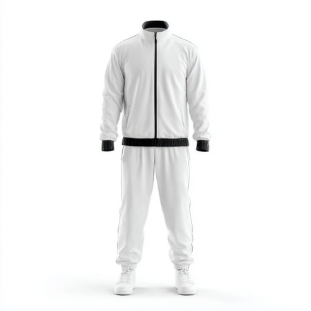 This stylish white athletic tracksuit is designed for fitness enthusiasts, combining comfort and modern aesthetics for all sports activities and casual outings.の素材