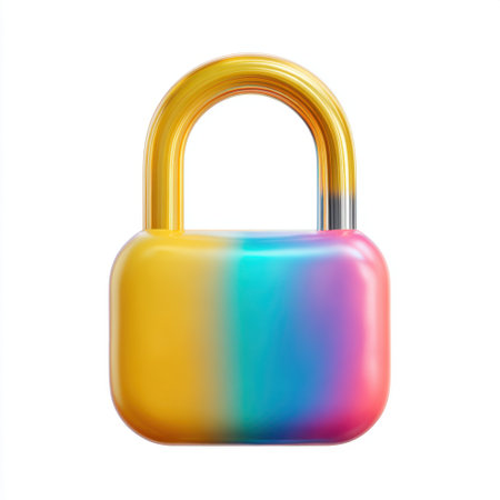 This colorful gradient padlock features a shiny, modern design, representing security and protection. It captures attention with its vibrant hues and artistic style.の素材